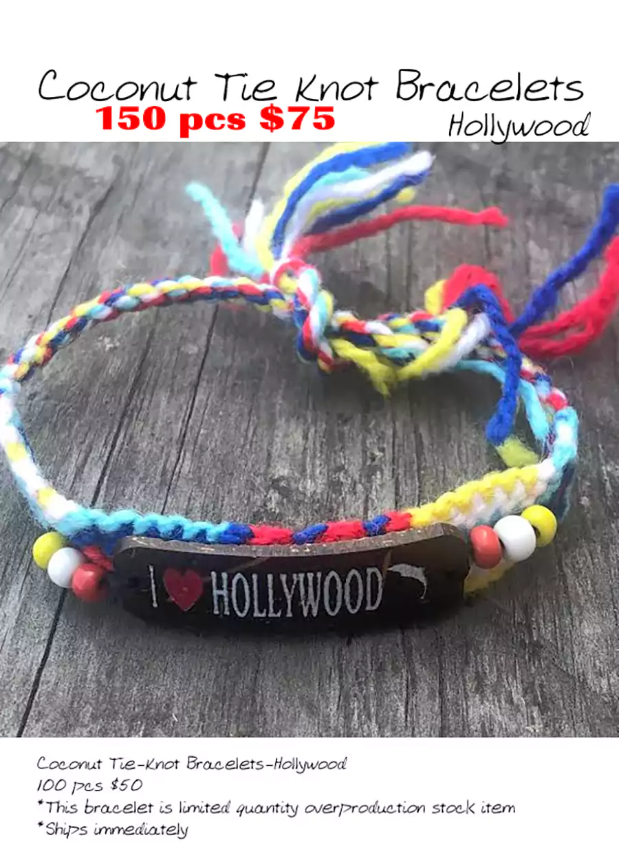 Coconut Tie Knot Bracelets-Hollywood - Closeout 150 Pcs.